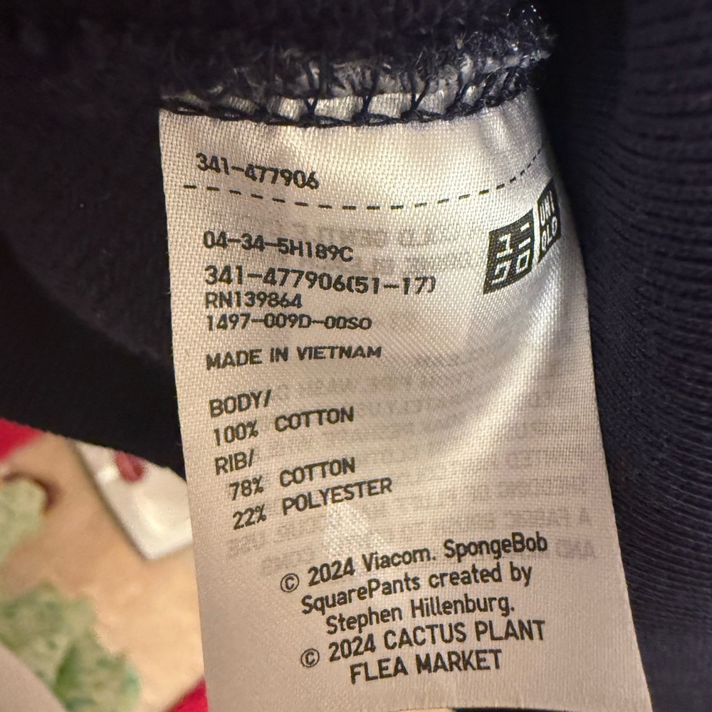 Uniqlo UT Hoodie SpongeBob Krabby Pattie Cactus Plant Flee Market Hoodie Navy XL - Picture 15 of 15